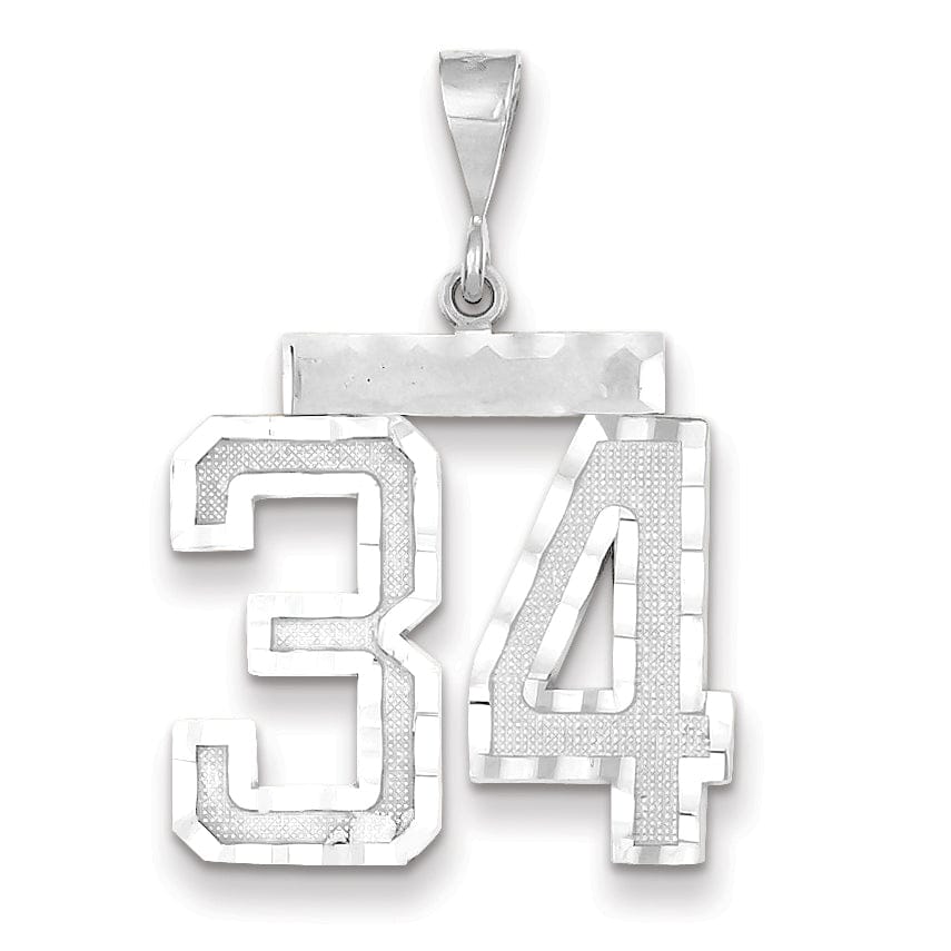 14k White Gold Diamond Cut Finish Large Size Number 34 Charm Pendant