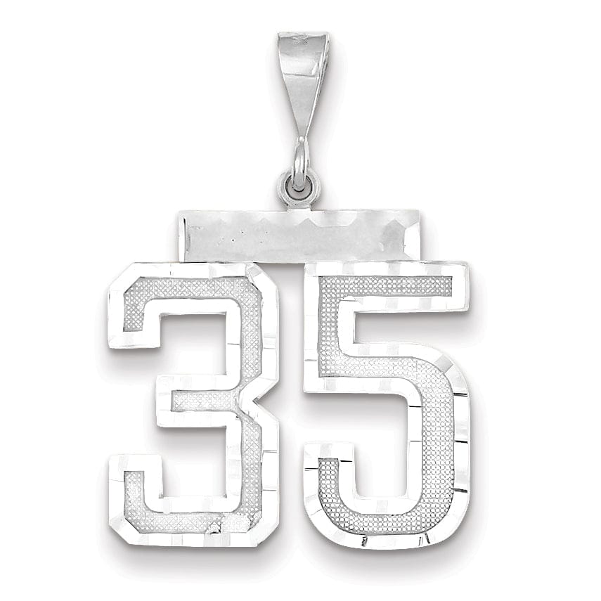 14k White Gold Diamond Cut Finish Large Size Number 35 Charm Pendant