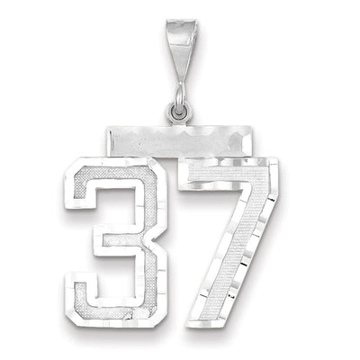 14k White Gold Diamond Cut Finish Large Size Number 37 Charm Pendant