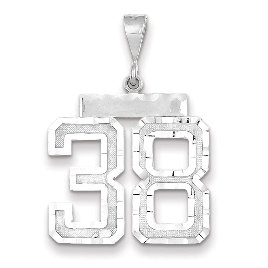 14k White Gold Diamond Cut Finish Large Size Number 38 Charm Pendant
