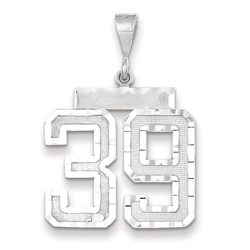 14k White Gold Diamond Cut Finish Large Size Number 39 Charm Pendant