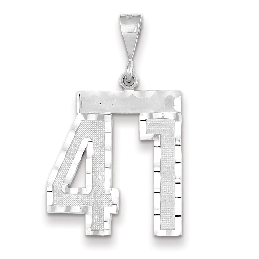 14k White Gold Diamond Cut Finish Large Size Number 41 Charm Pendant