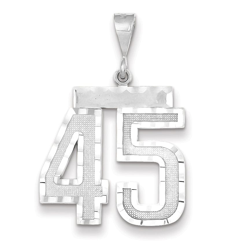 14k White Gold Diamond Cut Finish Large Size Number 45 Charm Pendant