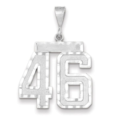 14k White Gold Diamond Cut Finish Large Size Number 46 Charm Pendant