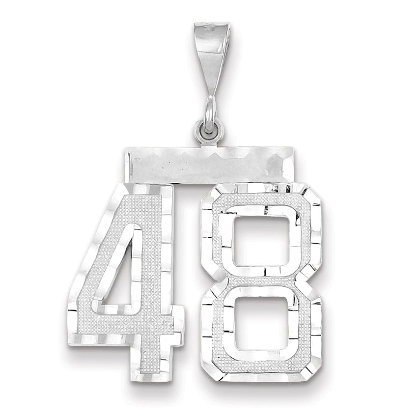 14k White Gold Diamond Cut Finish Large Size Number 48 Charm Pendant