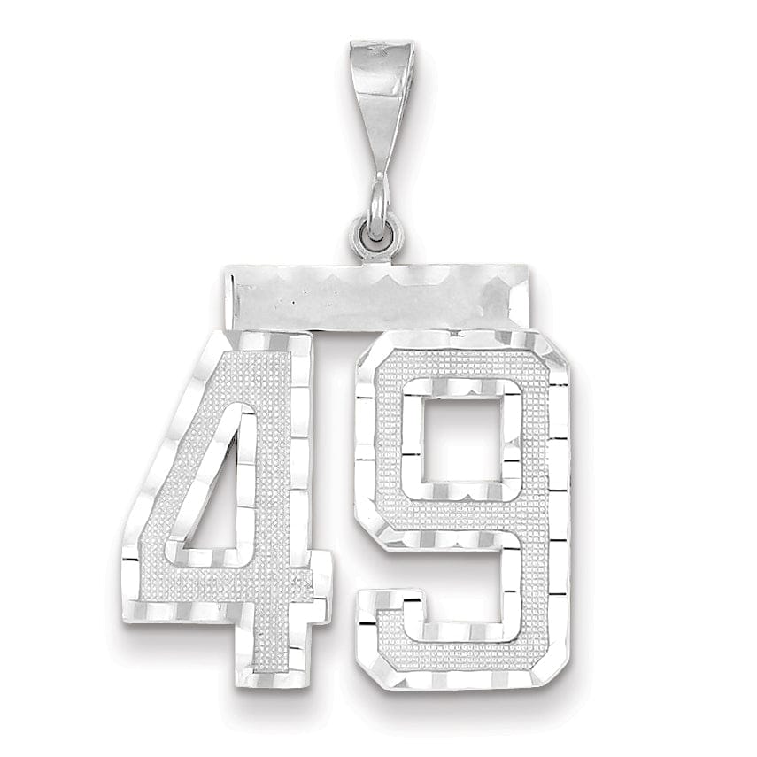 14k White Gold Diamond Cut Finish Large Size Number 49 Charm Pendant