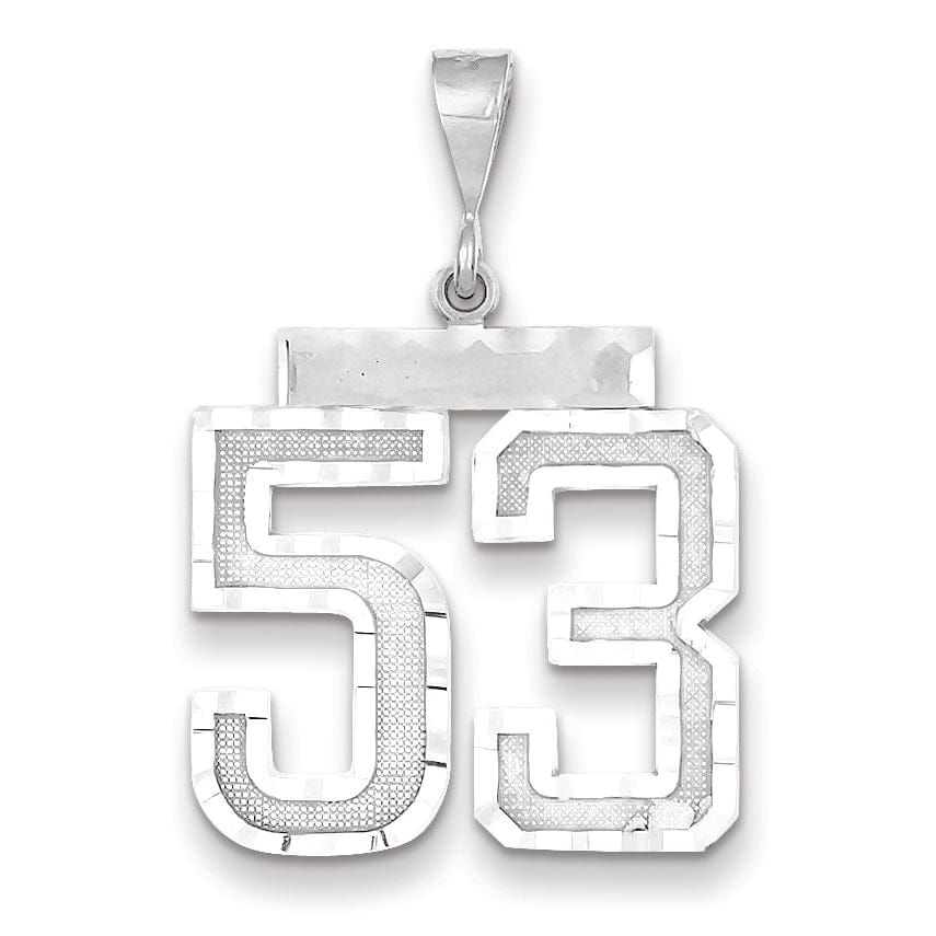 14k White Gold Diamond Cut Finish Large Size Number 53 Charm Pendant