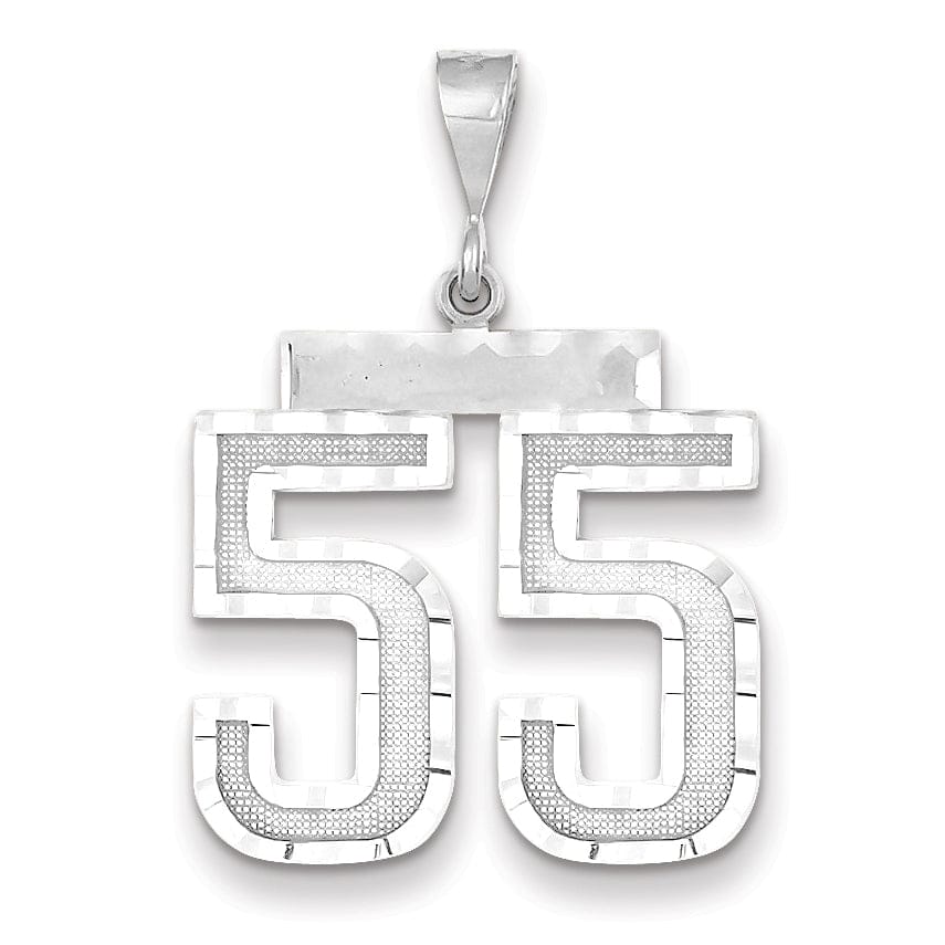 14k White Gold Diamond Cut Finish Large Size Number 55 Charm Pendant