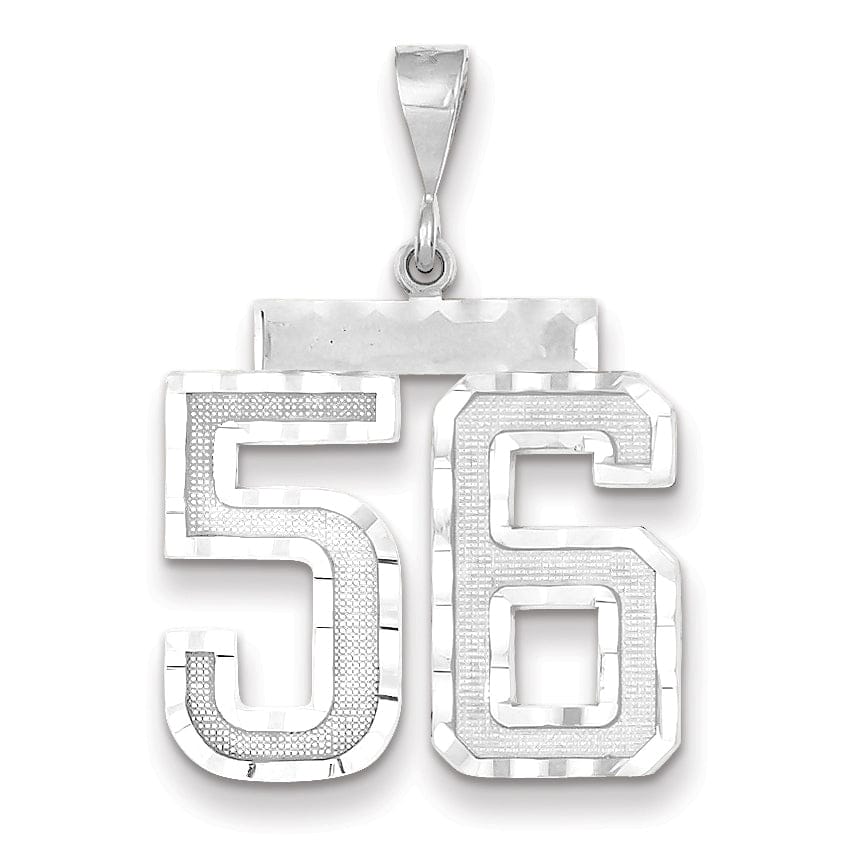 14k White Gold Diamond Cut Finish Large Size Number 56 Charm Pendant