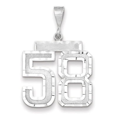 14k White Gold Diamond Cut Finish Large Size Number 58 Charm Pendant