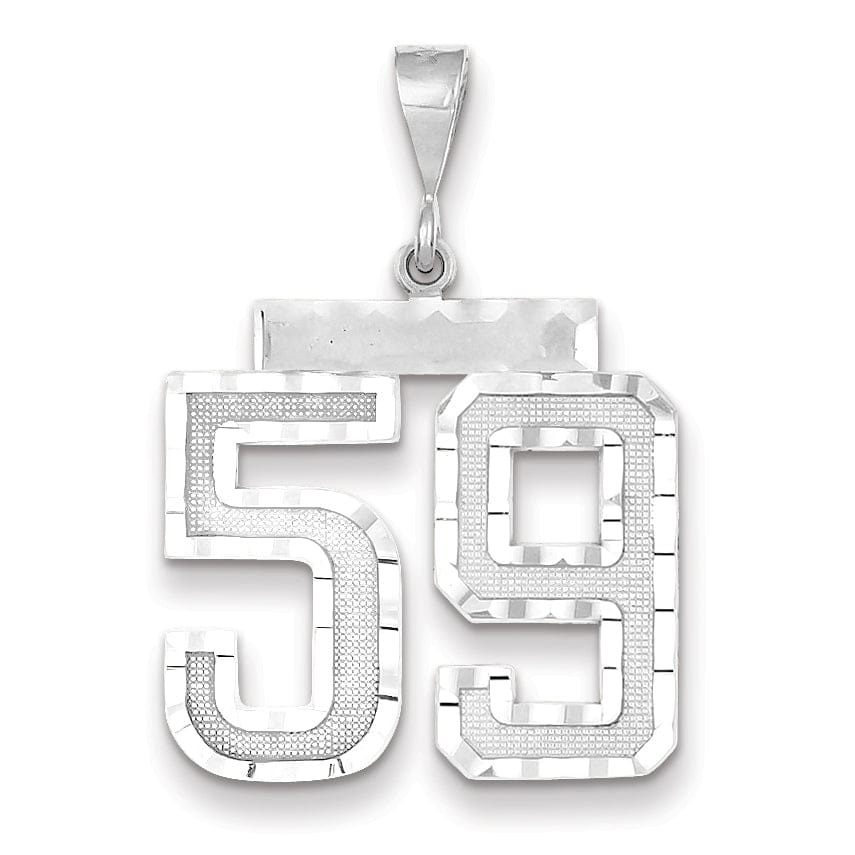 14k White Gold Diamond Cut Finish Large Size Number 59 Charm Pendant
