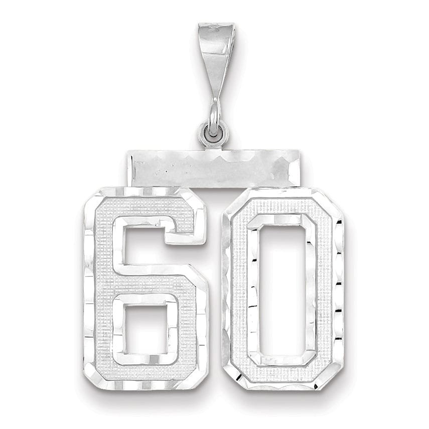14k White Gold Diamond Cut Finish Large Size Number 60 Charm Pendant
