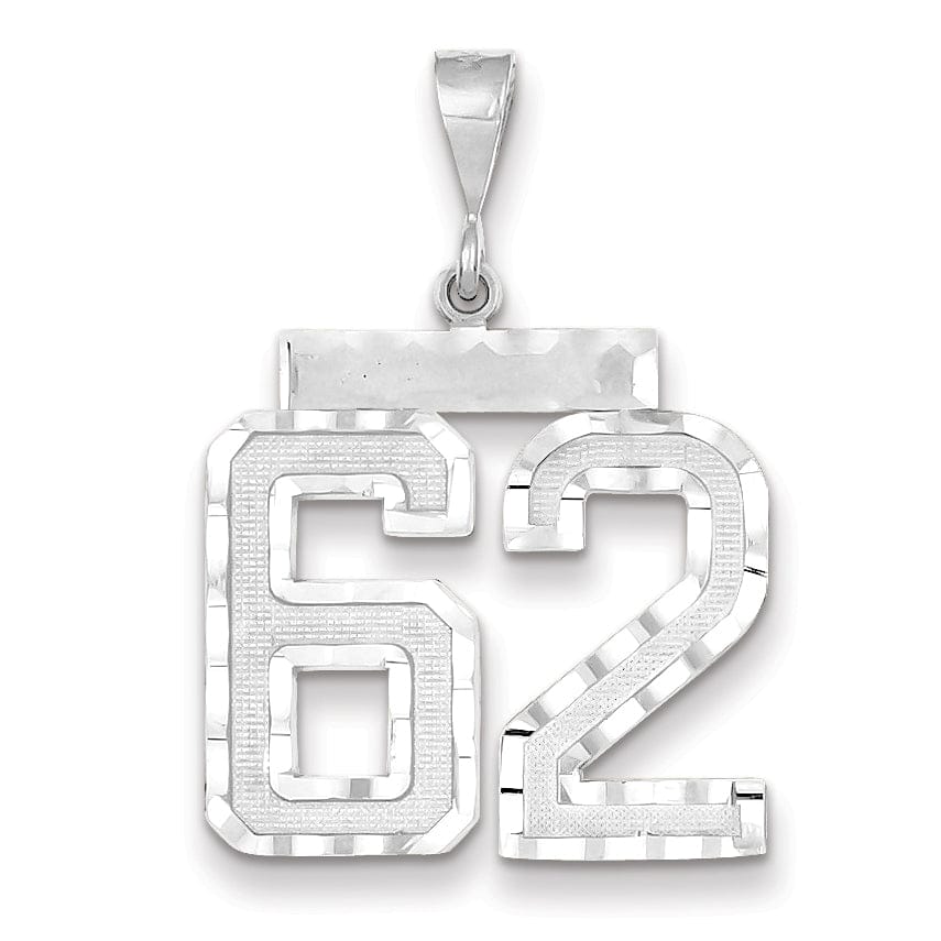14k White Gold Diamond Cut Finish Large Size Number 62 Charm Pendant
