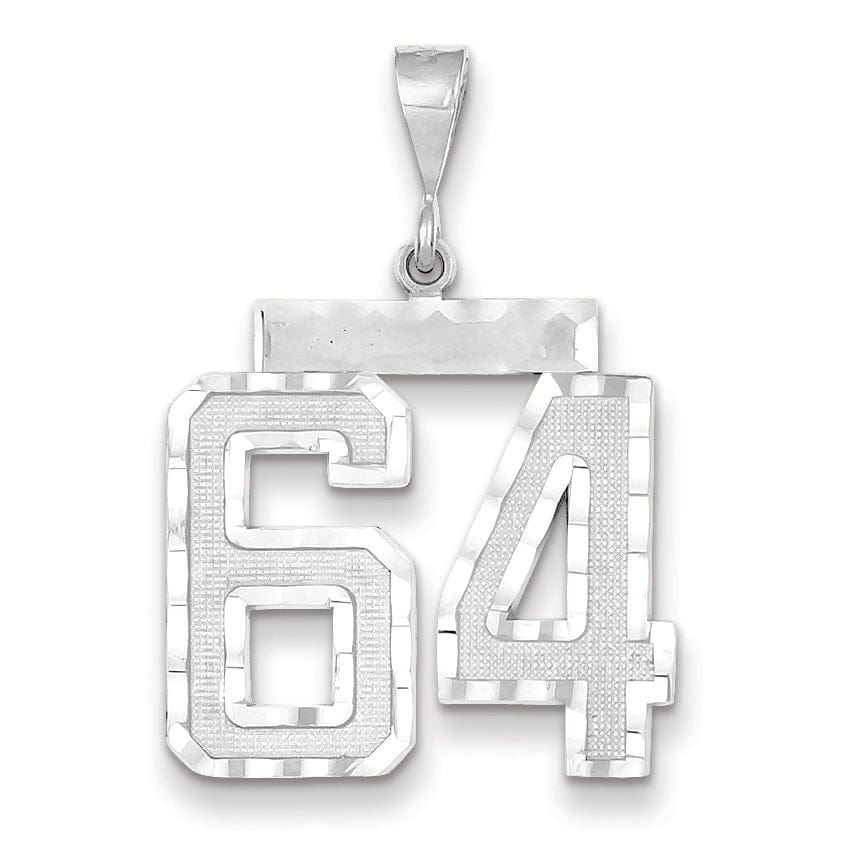 14k White Gold Diamond Cut Finish Large Size Number 64 Charm Pendant