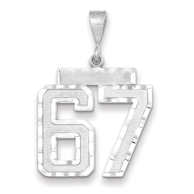 14k White Gold Diamond Cut Finish Large Size Number 67 Charm Pendant