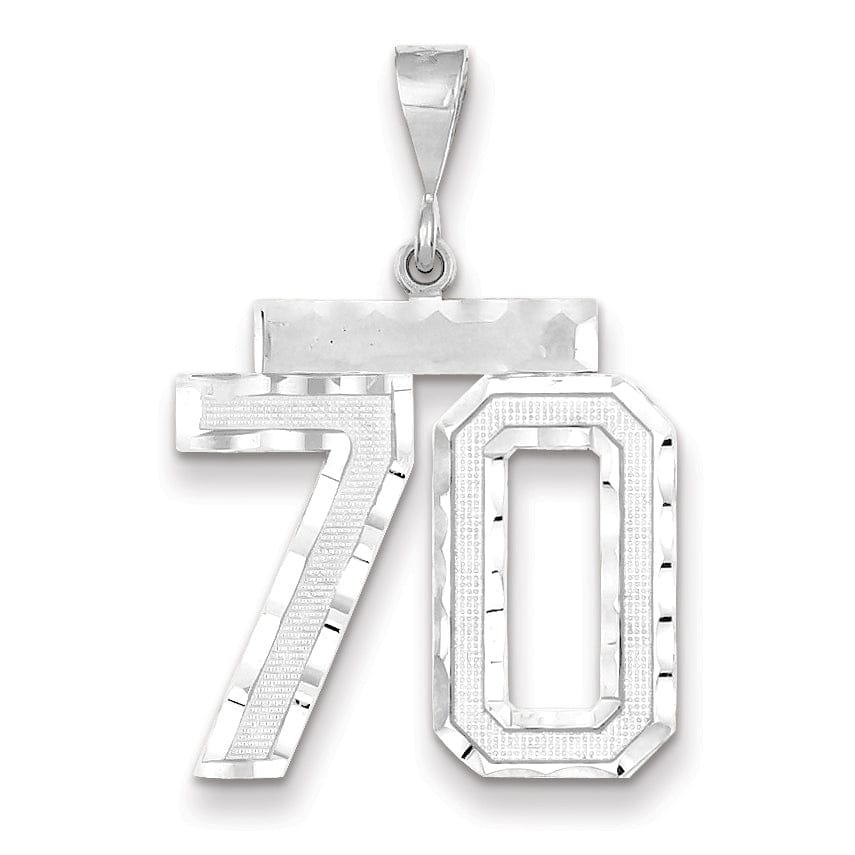 14k White Gold Diamond Cut Finish Large Size Number 70 Charm Pendant