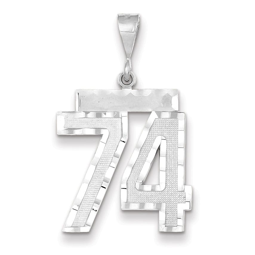 14k White Gold Diamond Cut Finish Large Size Number 74 Charm Pendant