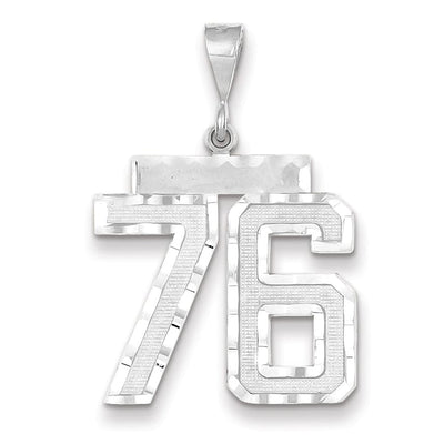 14k White Gold Diamond Cut Finish Large Size Number 76 Charm Pendant