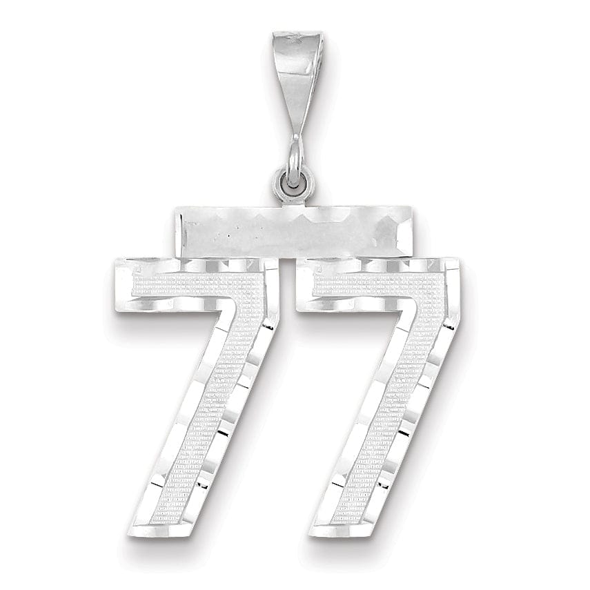 14k White Gold Diamond Cut Finish Large Size Number 77 Charm Pendant