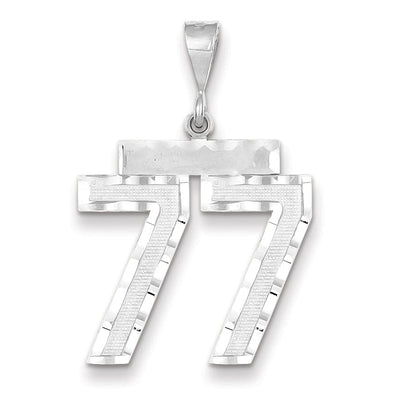 14k White Gold Diamond Cut Finish Large Size Number 77 Charm Pendant