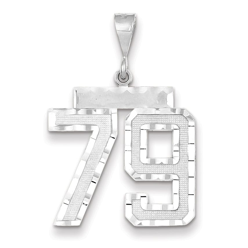 14k White Gold Diamond Cut Finish Large Size Number 79 Charm Pendant