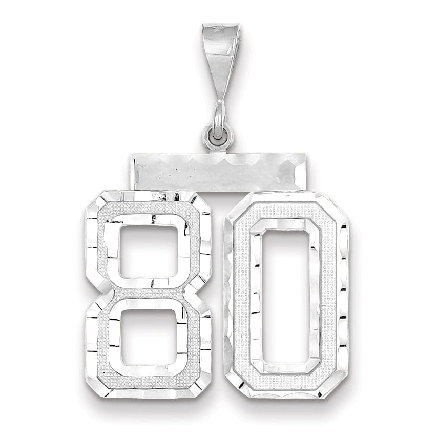 14k White Gold Diamond Cut Finish Large Size Number 80 Charm Pendant