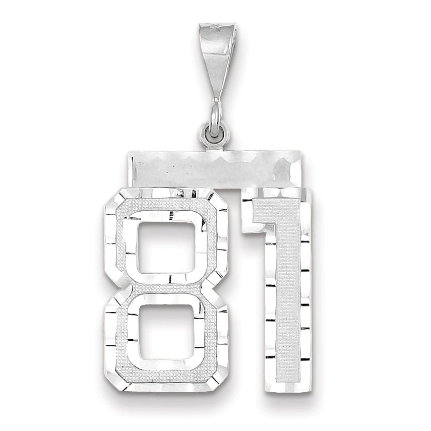 14k White Gold Diamond Cut Finish Large Size Number 81 Charm Pendant