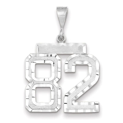 14k White Gold Diamond Cut Finish Large Size Number 82 Charm Pendant