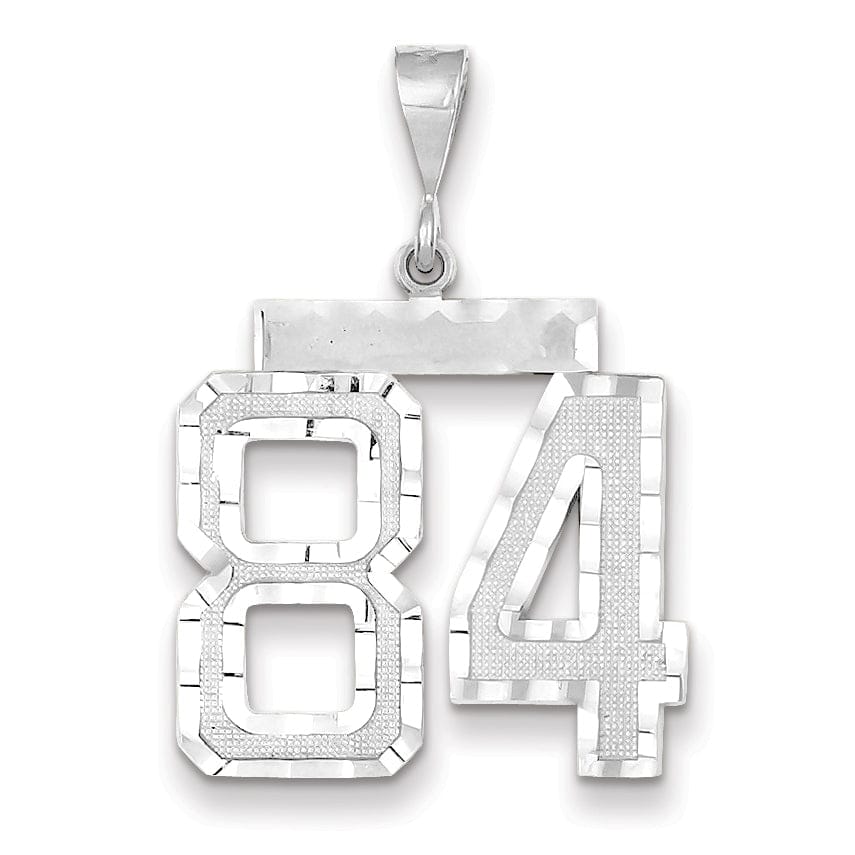 14k White Gold Diamond Cut Finish Large Size Number 84 Charm Pendant