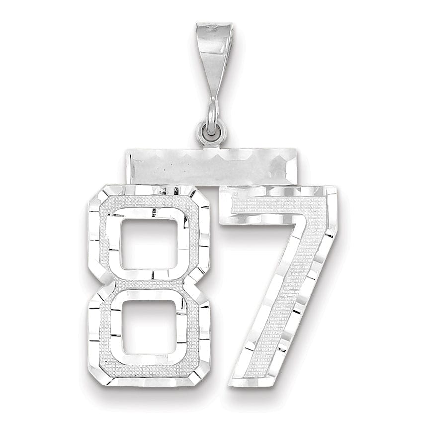 14k White Gold Diamond Cut Finish Large Size Number 87 Charm Pendant