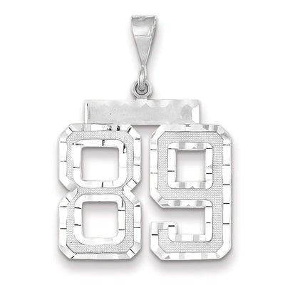 14k White Gold Diamond Cut Finish Large Size Number 89 Charm Pendant