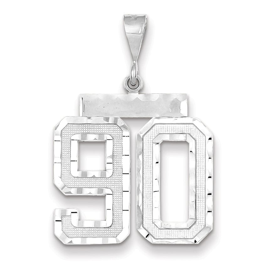 14k White Gold Diamond Cut Finish Large Size Number 90 Charm Pendant