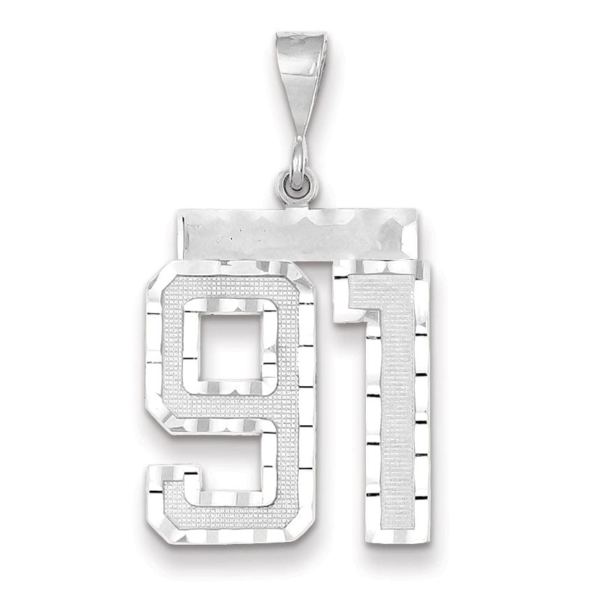 14k White Gold Diamond Cut Finish Large Size Number 91 Charm Pendant