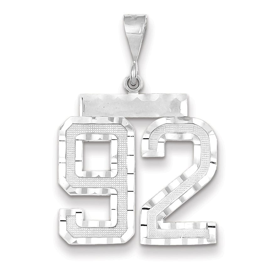 14k White Gold Diamond Cut Finish Large Size Number 92 Charm Pendant