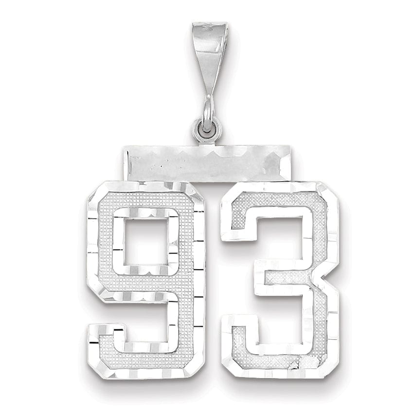 14k White Gold Diamond Cut Finish Large Size Number 93 Charm Pendant