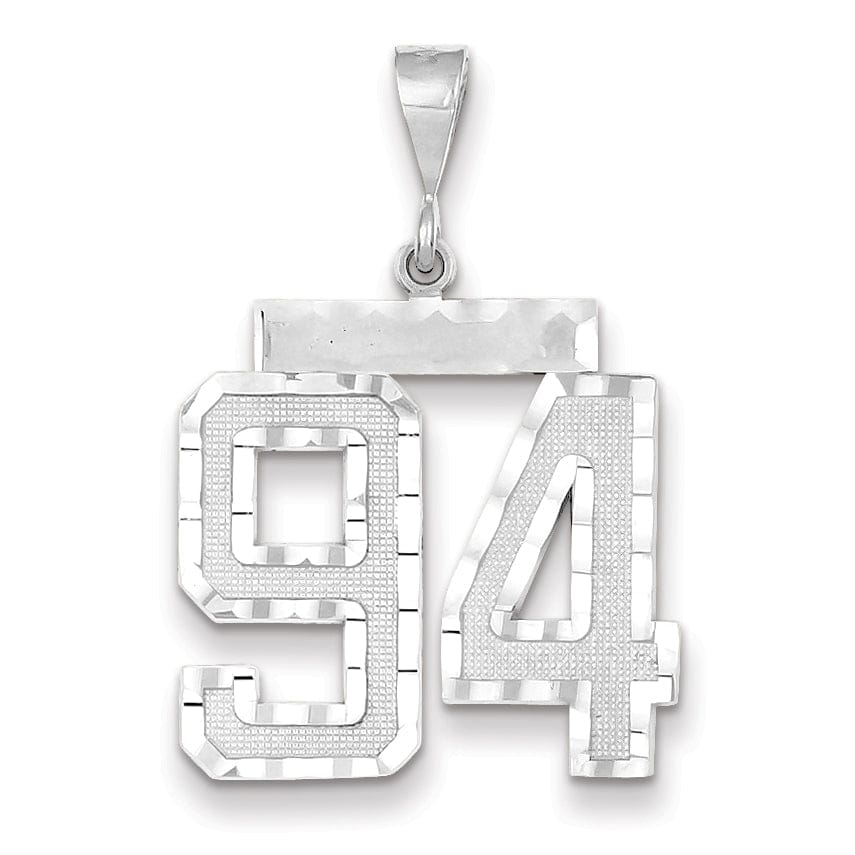 14k White Gold Diamond Cut Finish Large Size Number 94 Charm Pendant