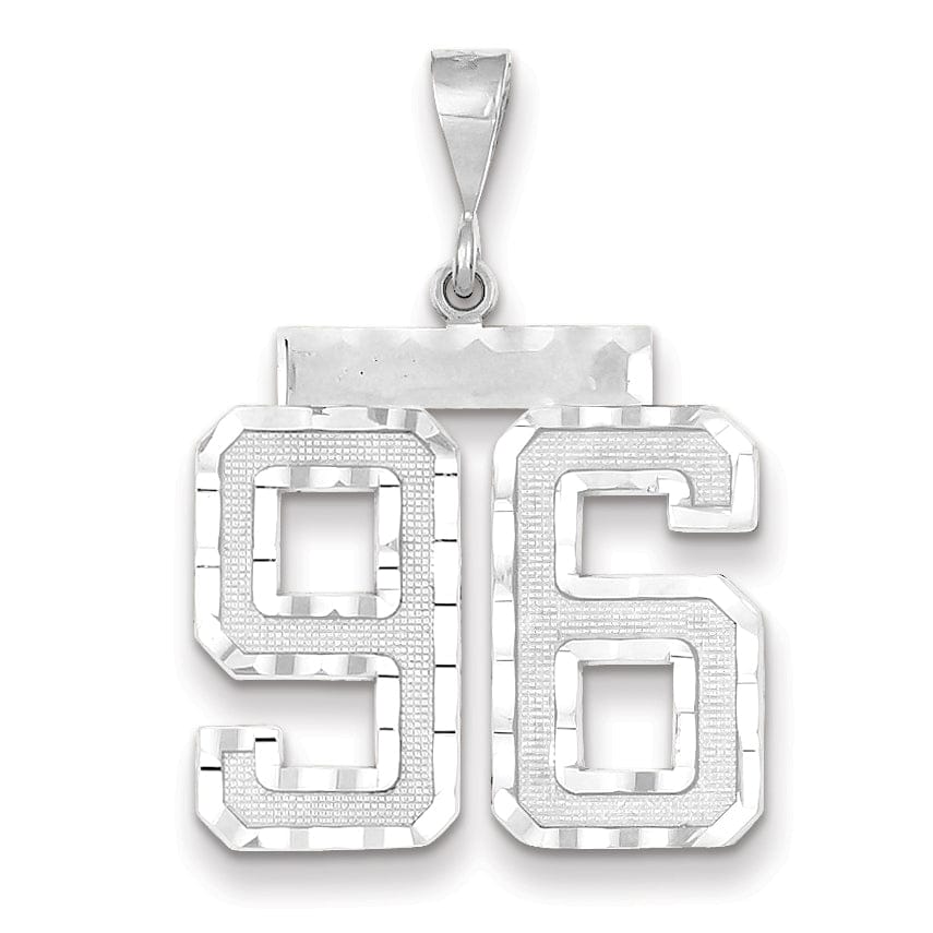 14k White Gold Diamond Cut Finish Large Size Number 96 Charm Pendant
