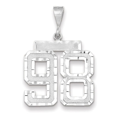 14k White Gold Diamond Cut Finish Large Size Number 98 Charm Pendant