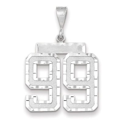 14k White Gold Diamond Cut Finish Large Size Number 99 Charm Pendant
