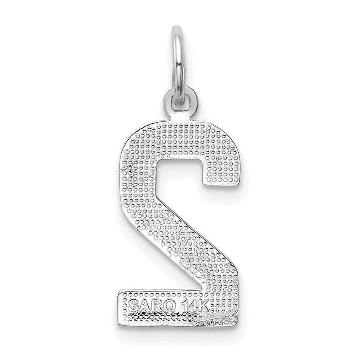 14k White Gold Polished Finish Medium Size Number 2 Charm Pendant