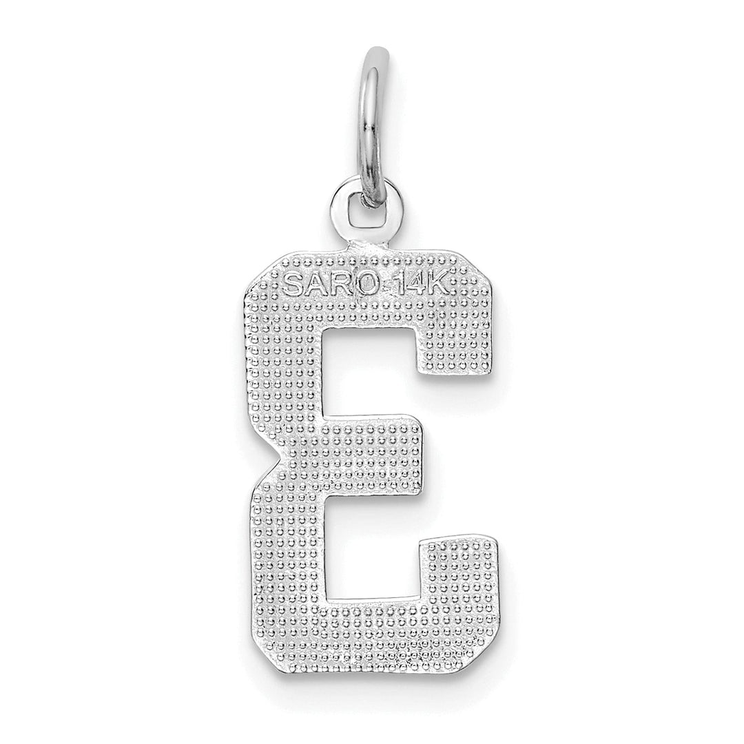 14k White Gold Polished Finish Medium Size Number 3 Charm Pendant