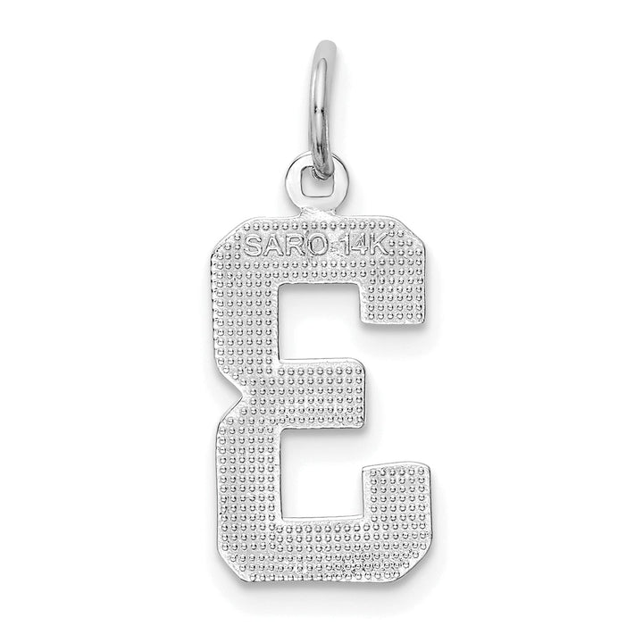 14k White Gold Polished Finish Medium Size Number 3 Charm Pendant