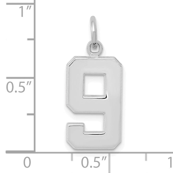 14k White Gold Polished Finish Medium Size Number 9 Charm Pendant