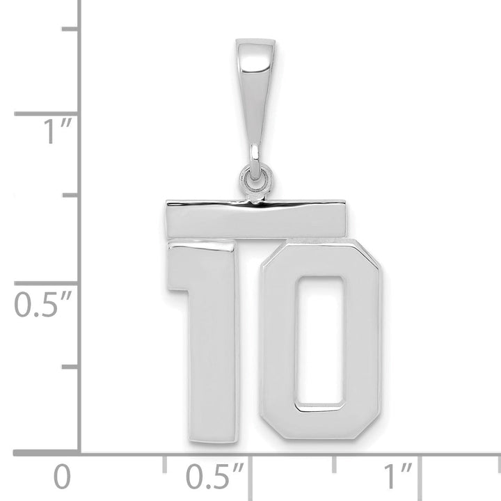 14k White Gold Polished Finish Medium Size Number 10 Charm Pendant