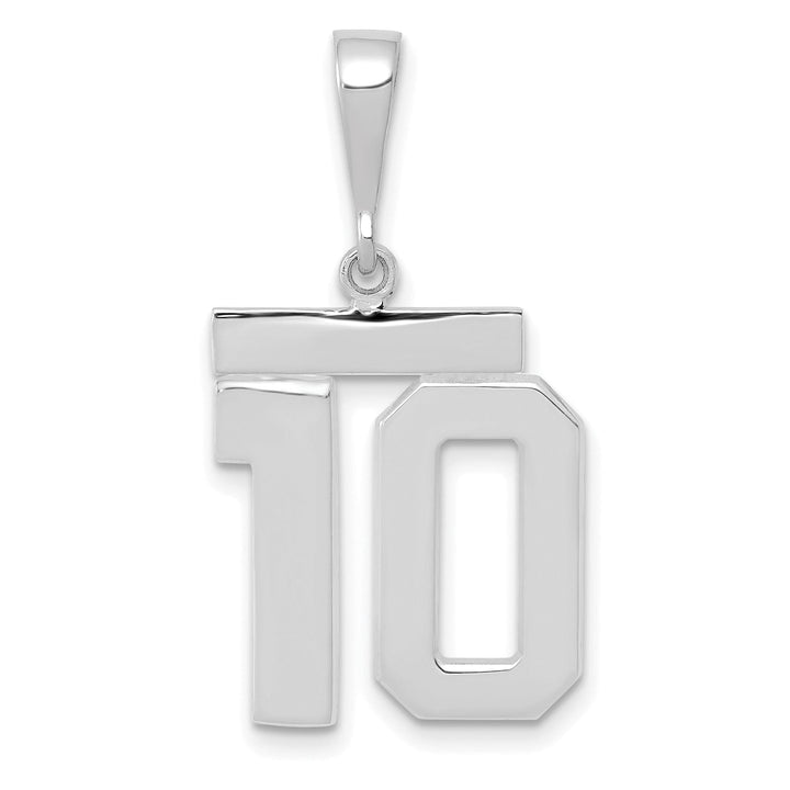 14k White Gold Polished Finish Medium Size Number 10 Charm Pendant