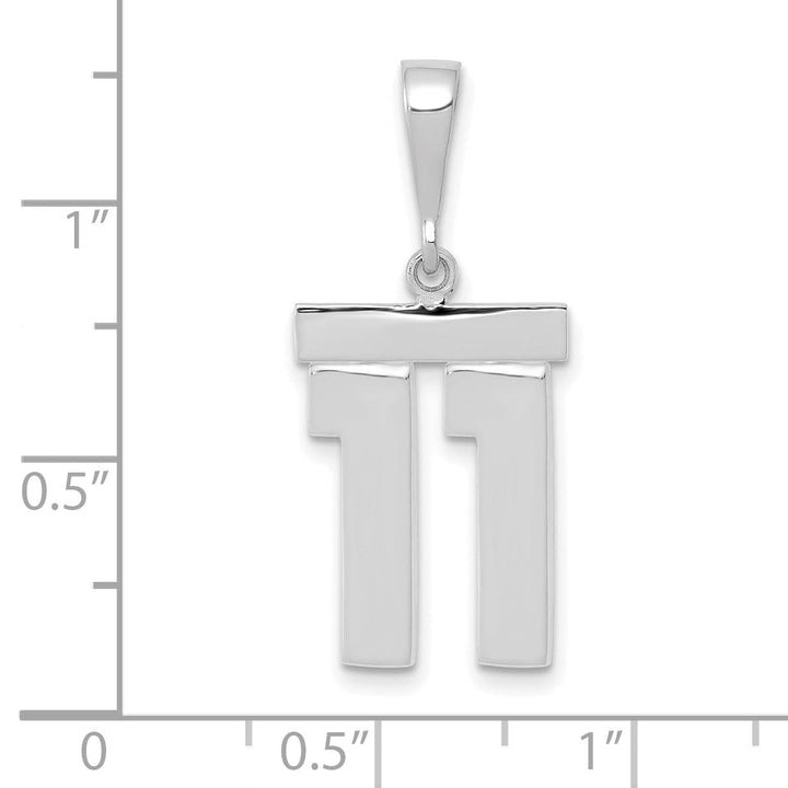 14k White Gold Polished Finish Medium Size Number 11 Charm Pendant