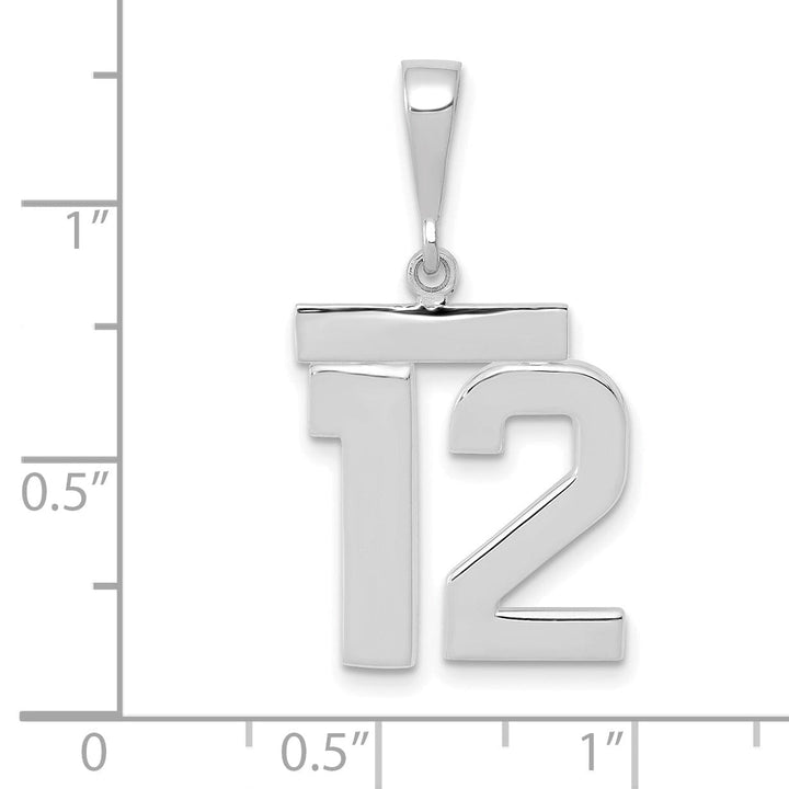 14k White Gold Polished Finish Medium Size Number 12 Charm Pendant