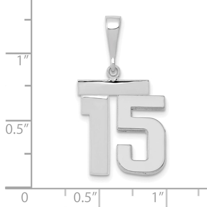 14k White Gold Polished Finish Medium Size Number 15 Charm Pendant