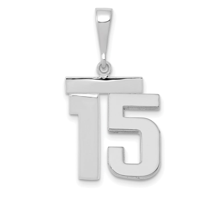 14k White Gold Polished Finish Medium Size Number 15 Charm Pendant