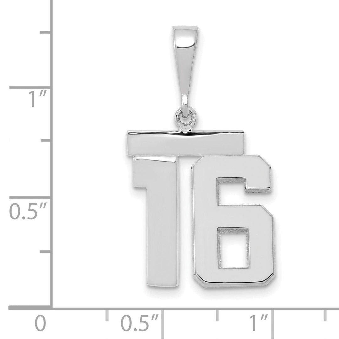 14k White Gold Polished Finish Medium Size Number 16 Charm Pendant